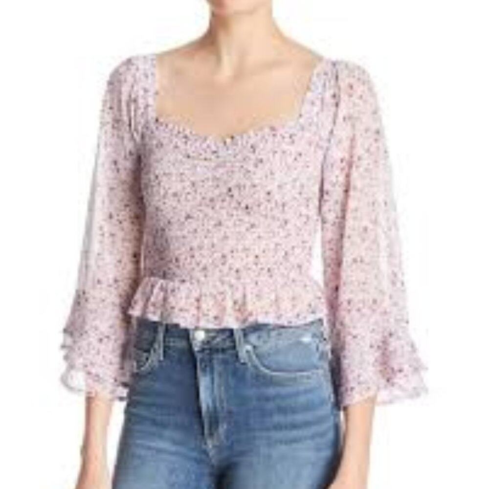 SAGE THE LABEL RUBY PURPLE FLORAL SMOCKED TOP SIZE L